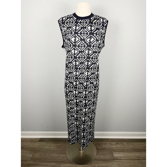 Hugo Boss Feyre's Geo Pattern Ribbed Sheath Dress in Midnight Fantasy - Picture 15 of 16